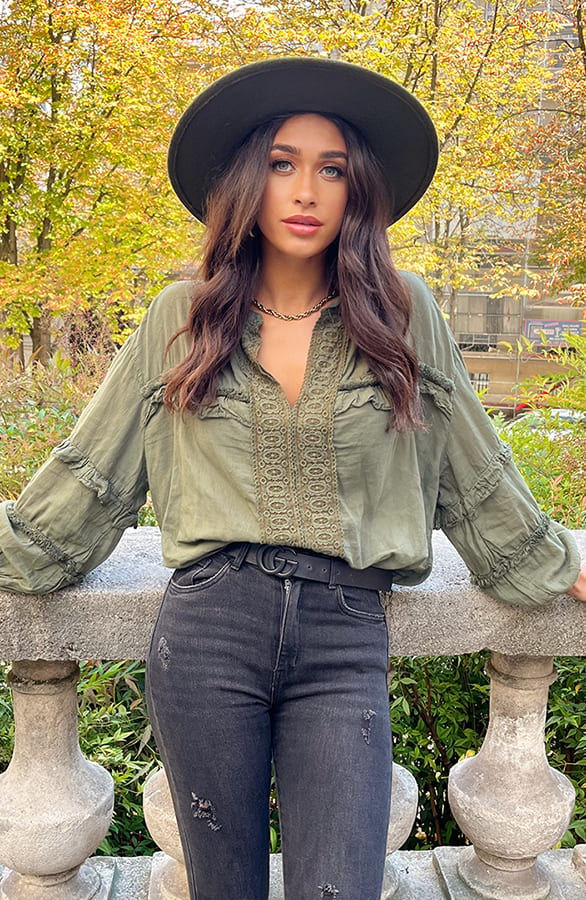 Katoenen Ruches Blouse Army – shoparchief, foto 1