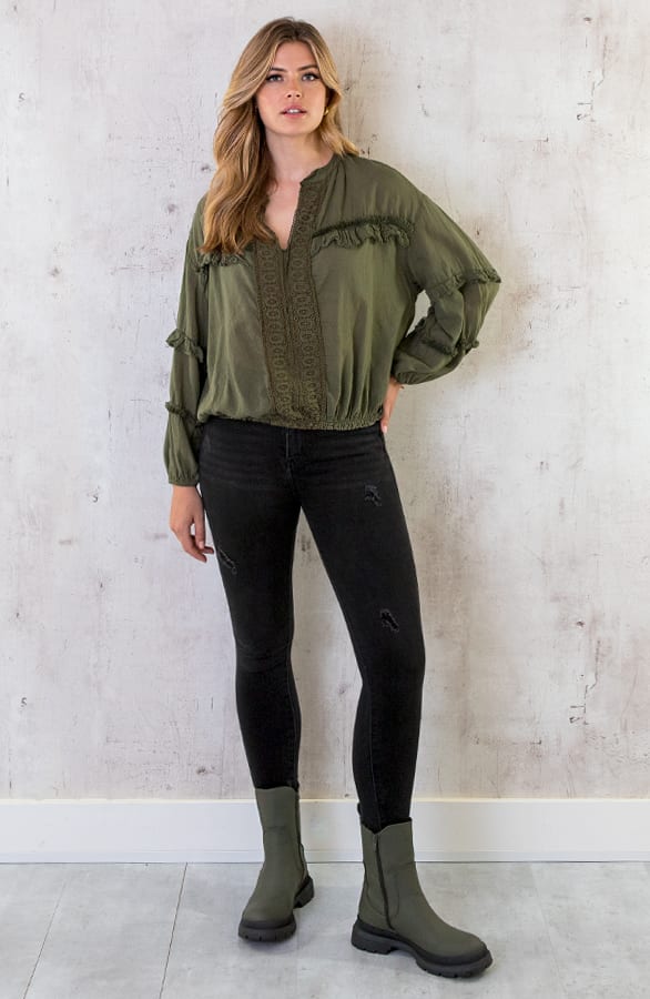 Katoenen Ruches Blouse Army – shoparchief, foto 10