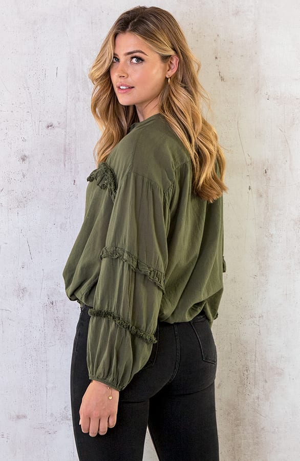 Katoenen Ruches Blouse Army – shoparchief, foto 8