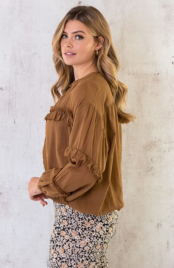 Katoenen Ruches Blouse Cognac – shoparchief, foto 7