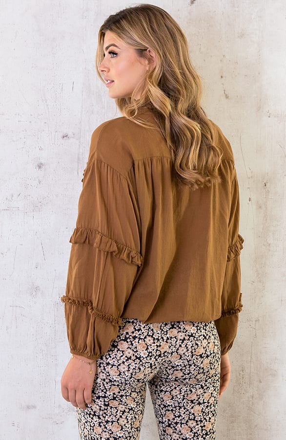 Katoenen Ruches Blouse Cognac – shoparchief, foto 8