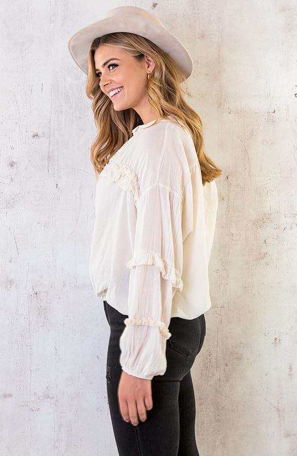 Katoenen Ruches Blouse Ecru – shoparchief, foto 7