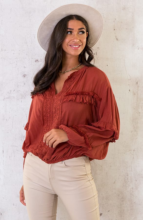 Katoenen Ruches Blouse Terracotta – shoparchief, foto 2