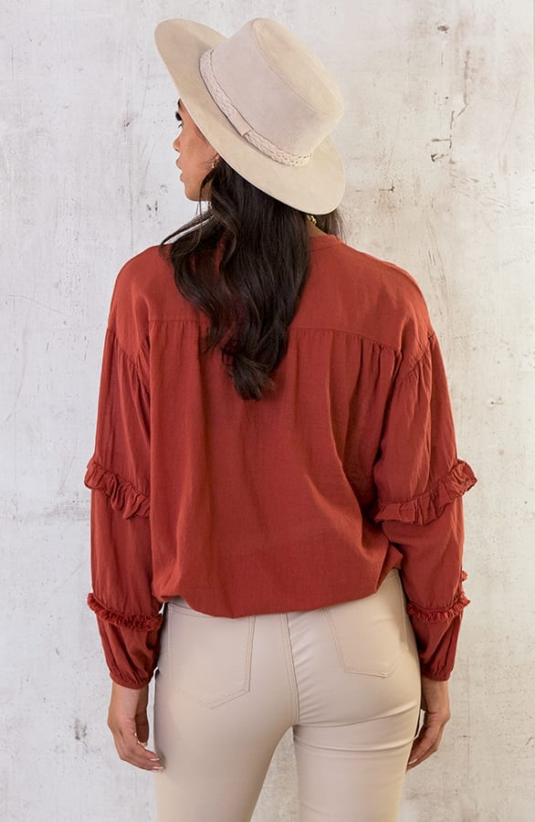 Katoenen Ruches Blouse Terracotta – shoparchief, foto 5