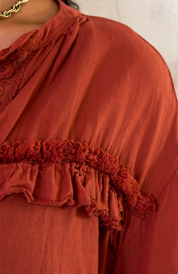 Katoenen Ruches Blouse Terracotta – shoparchief, foto 6