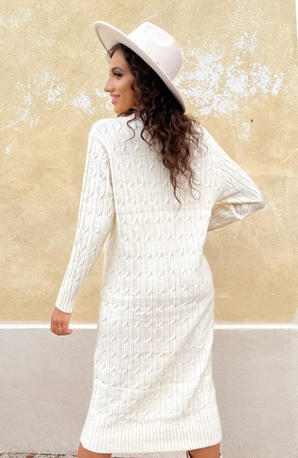 Knitted Dress Kabelpatroon Ecru – shoparchief, foto 4