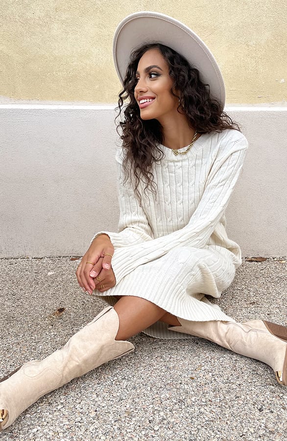 Knitted Dress Kabelpatroon Ecru – shoparchief, foto 5