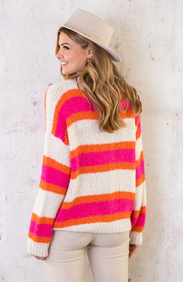 Knopen Knitted Strepen Vest Neon Roze – shoparchief, foto 12