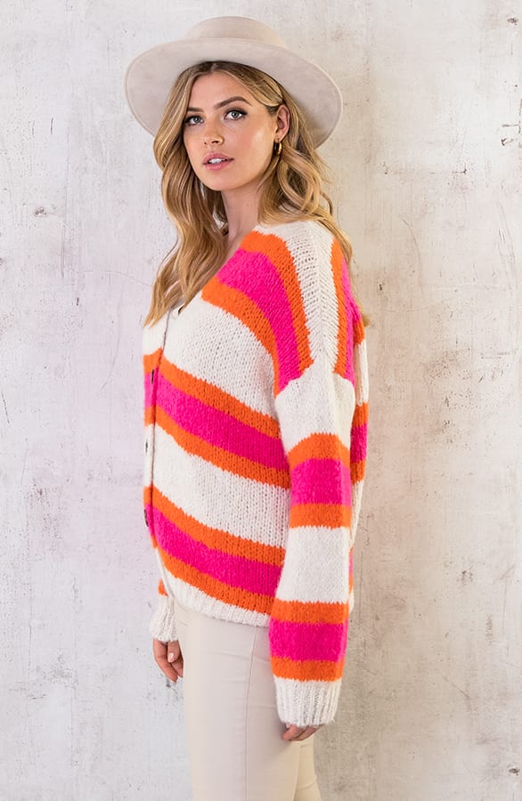 Knopen Knitted Strepen Vest Neon Roze – shoparchief, foto 11