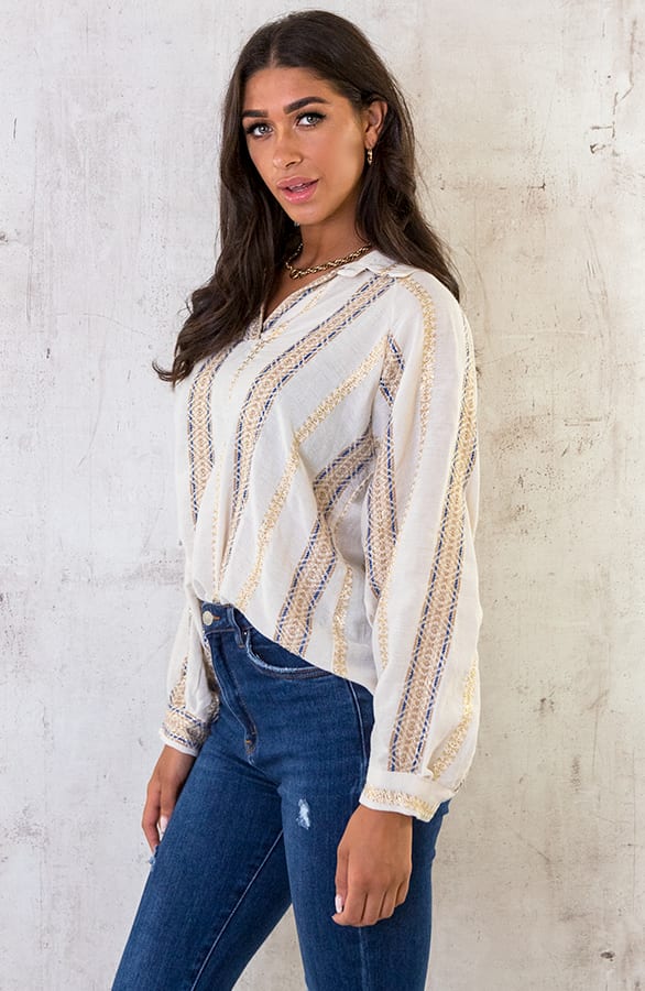 Lurex Banen Blouse Royal Blue – shoparchief, foto 4