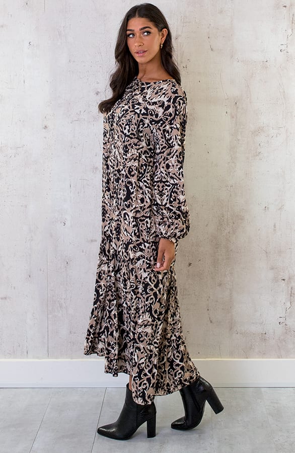 Maxikleid Deluxe Print Schwarz Beige, Shoparchiv, Foto 4