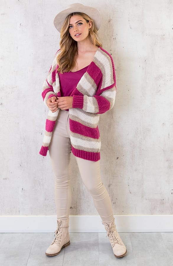Midi Knitted Vest Gestreept Magenta – shoparchief, foto 7