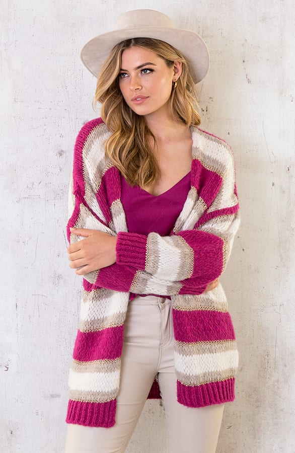 Midi Knitted Vest Gestreept Magenta – shoparchief, foto 2