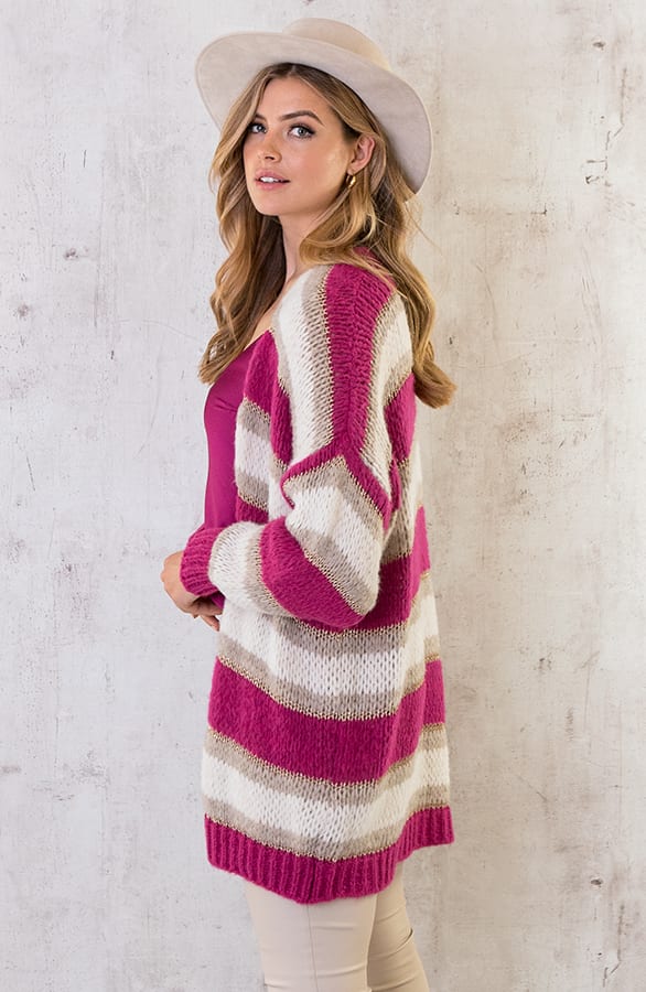 Midi Knitted Vest Gestreept Magenta – shoparchief, foto 3
