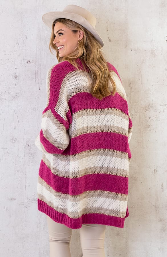 Midi Knitted Vest Gestreept Magenta – shoparchief, foto 4