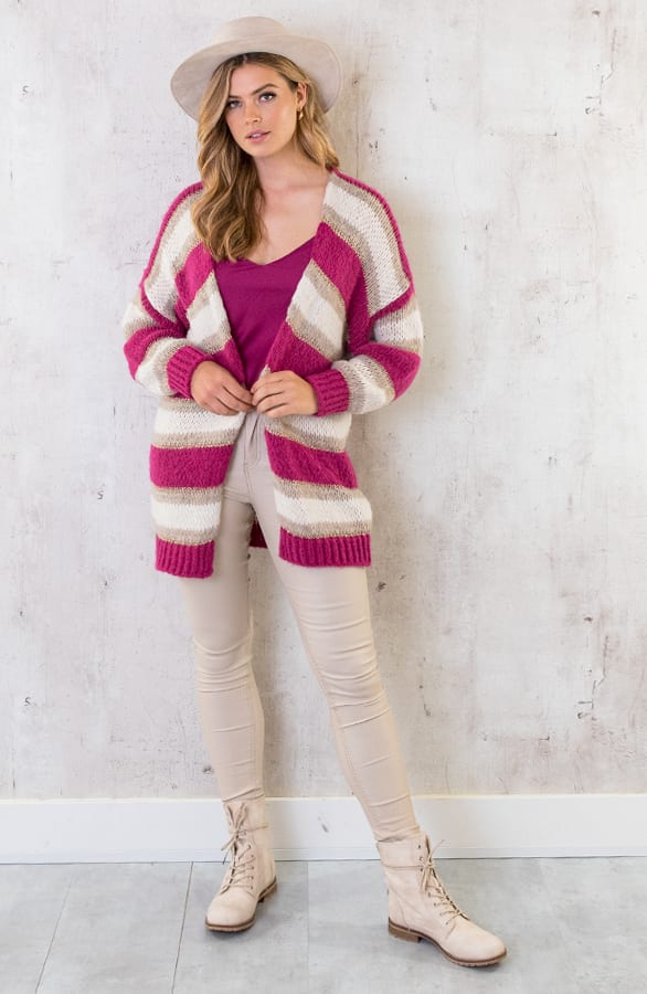 Midi Knitted Vest Gestreept Magenta – shoparchief, foto 6