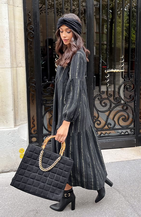 Oversized Jurk Golden Stripes Zwart – shoparchief, foto 3