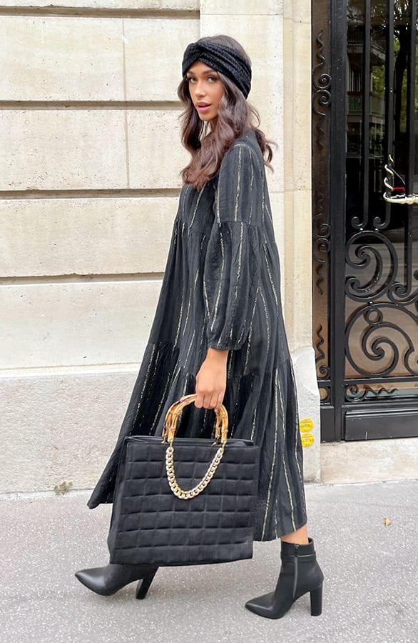 Oversized Jurk Golden Stripes Zwart – shoparchief, foto 4