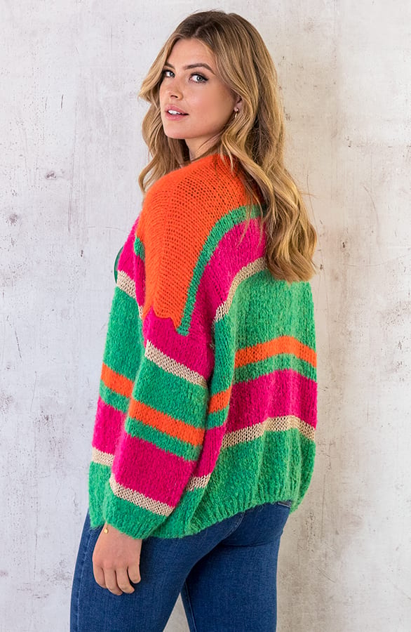 Oversized Knitted Strepen Vest Neon – shoparchief, foto 5
