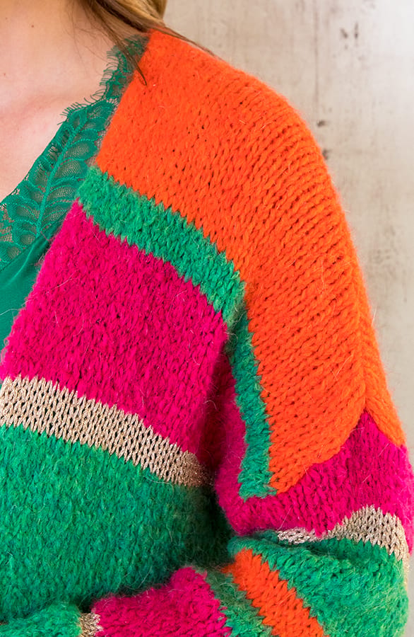 Oversized Knitted Strepen Vest Neon – shoparchief, foto 6