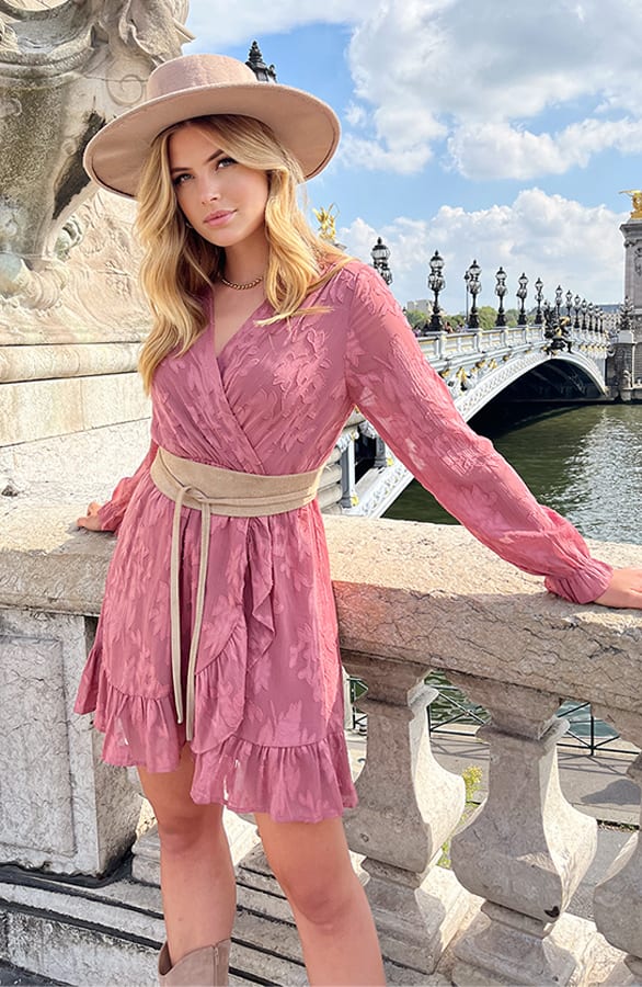 Overslag Print Jurk Bloemen Dust Roze – shoparchief, foto 1