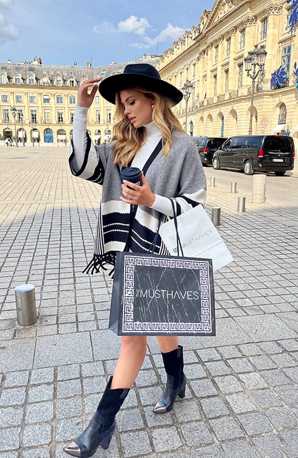 Poncho Zwart Wit Print – shoparchief, foto 6