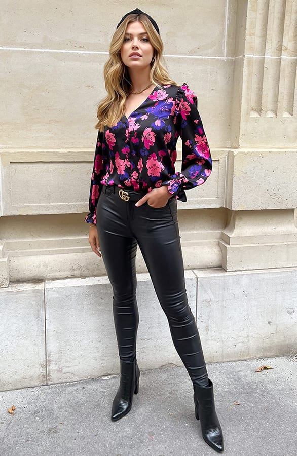 Print Blouse Bloemen Zwart Roze – shoparchief, foto 8