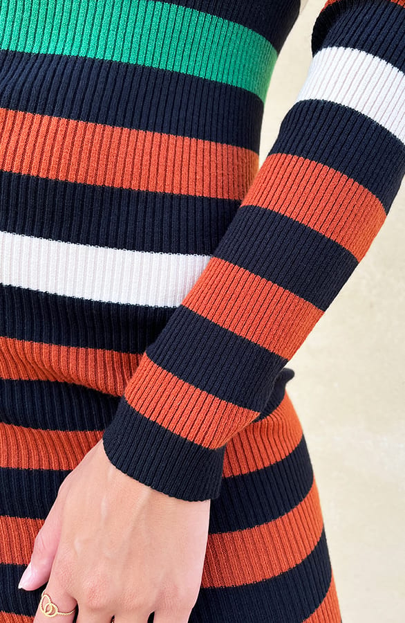 Rib Stretch Strepen Jurk Camel – shoparchief, foto 6