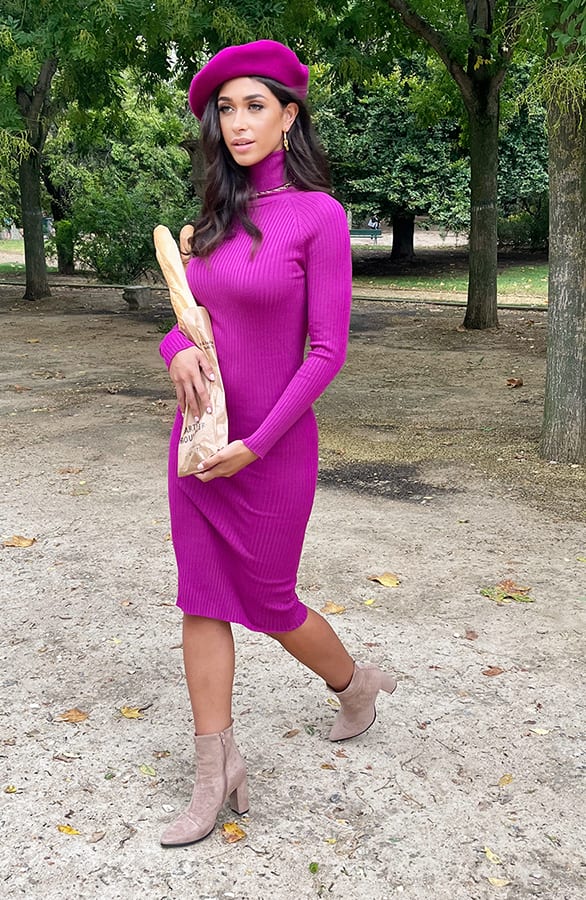 Ribstof Jurk Met Col Magenta – shoparchief, foto 2