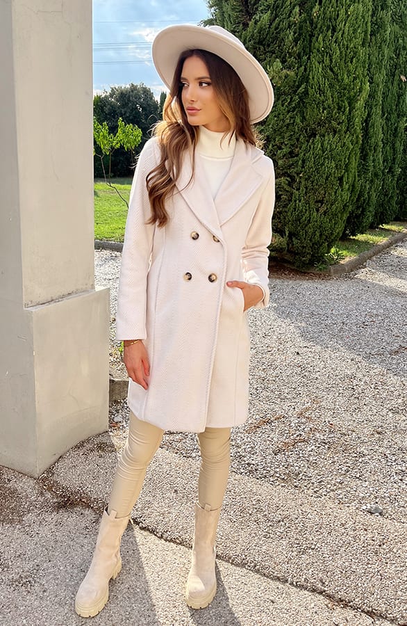 Ribstof Trenchcoat Ecru – shoparchief, foto 2