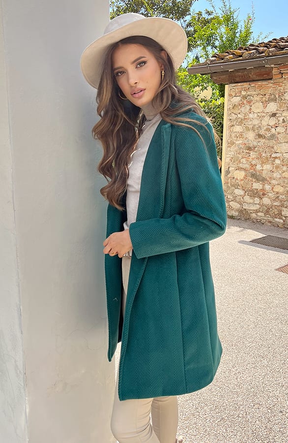 Ribstof Trenchcoat Smaragd – shoparchief, foto 3