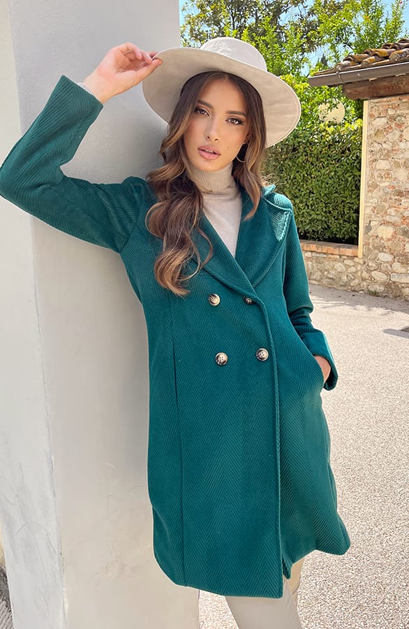 Ribstof Trenchcoat Smaragd – shoparchief, foto 1