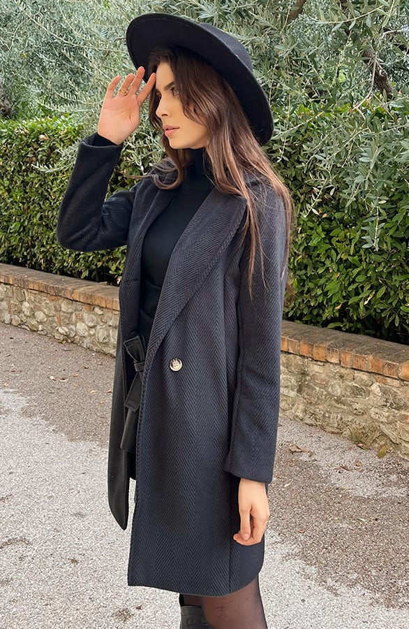 Ribstof Trenchcoat Zwart – shoparchief, foto 4
