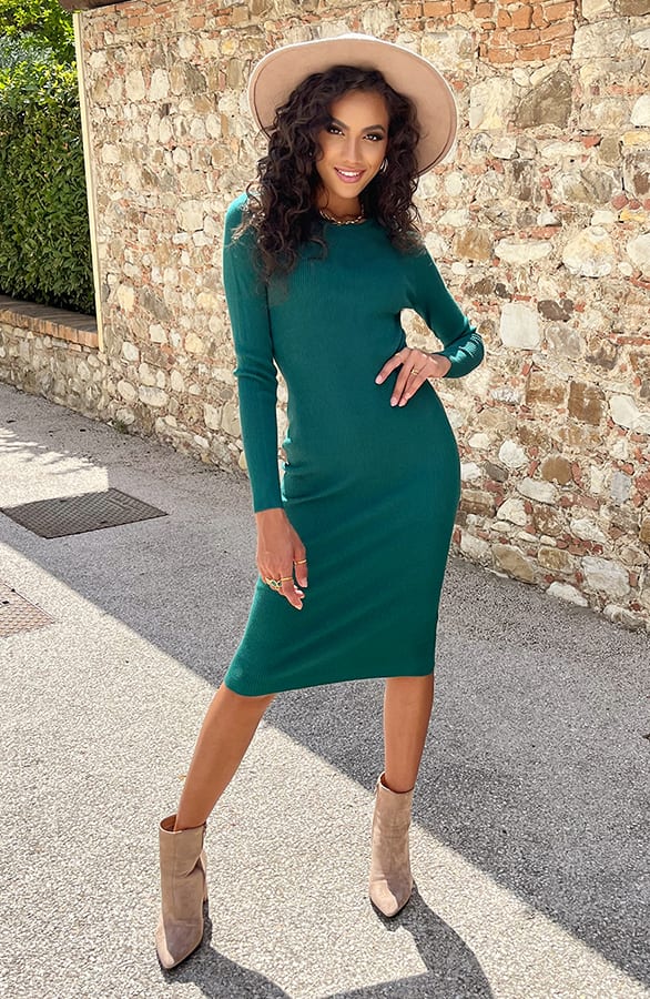 Round Neck Stretch Dress Smaragd 2 – shoparchief, foto 2