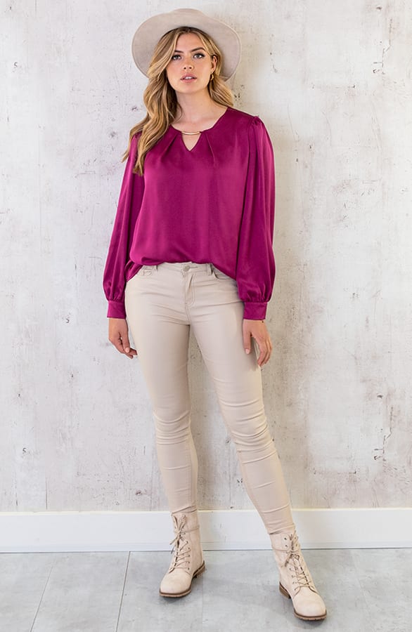 Silk Blouse Met Gouden Detail Magenta – shoparchief, foto 6