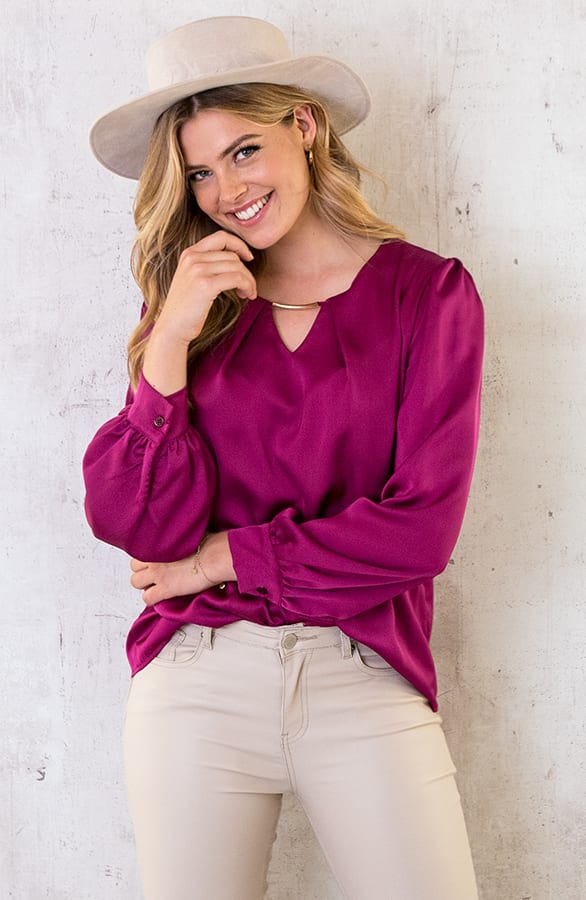 Silk Blouse Met Gouden Detail Magenta – shoparchief, foto 2