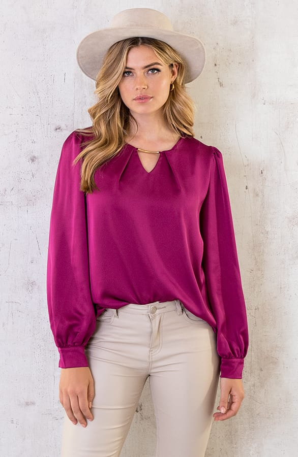 Silk Blouse Met Gouden Detail Magenta – shoparchief, foto 1