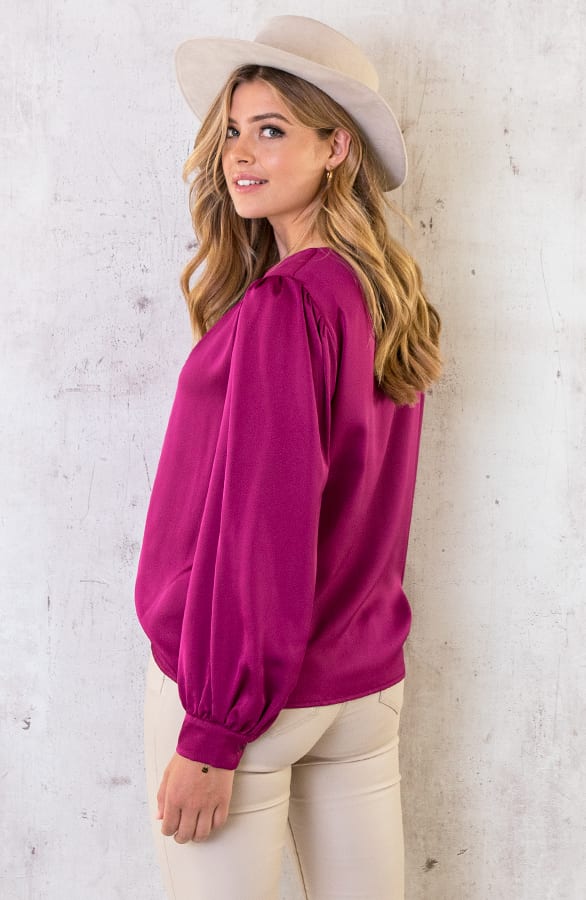Silk Blouse Met Gouden Detail Magenta – shoparchief, foto 4