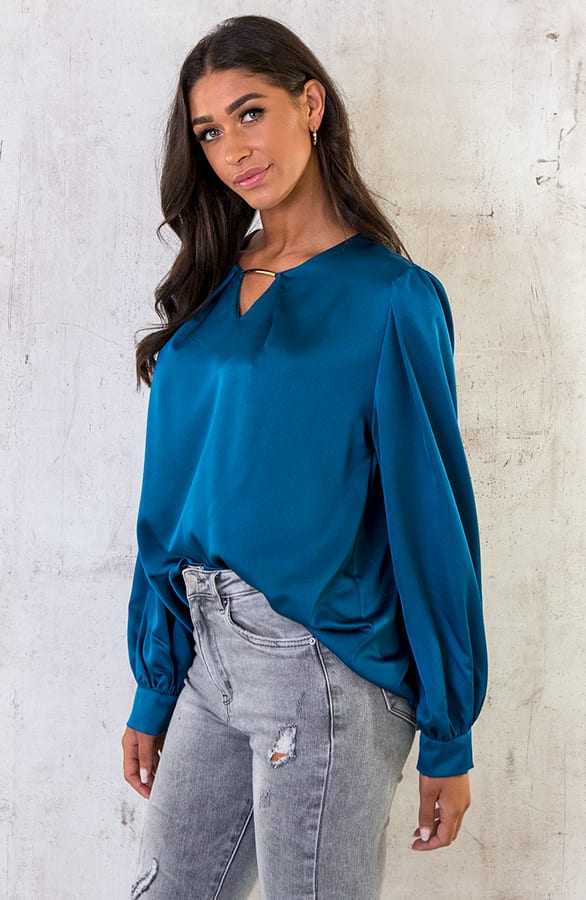 Silk Blouse Met Gouden Detail Petrol – shoparchief, foto 3