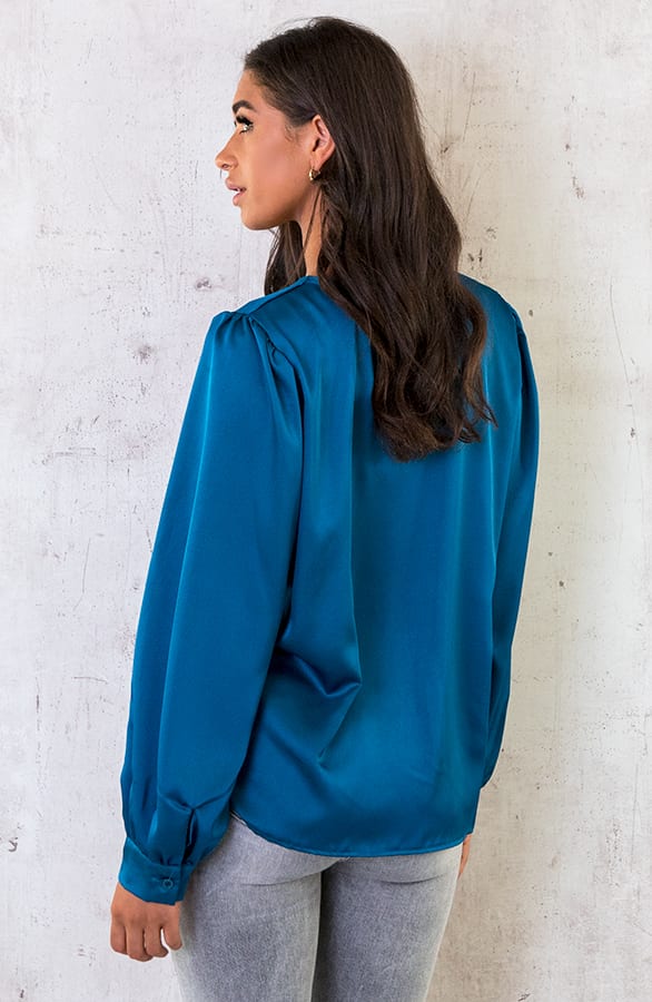 Silk Blouse Met Gouden Detail Petrol – shoparchief, foto 4