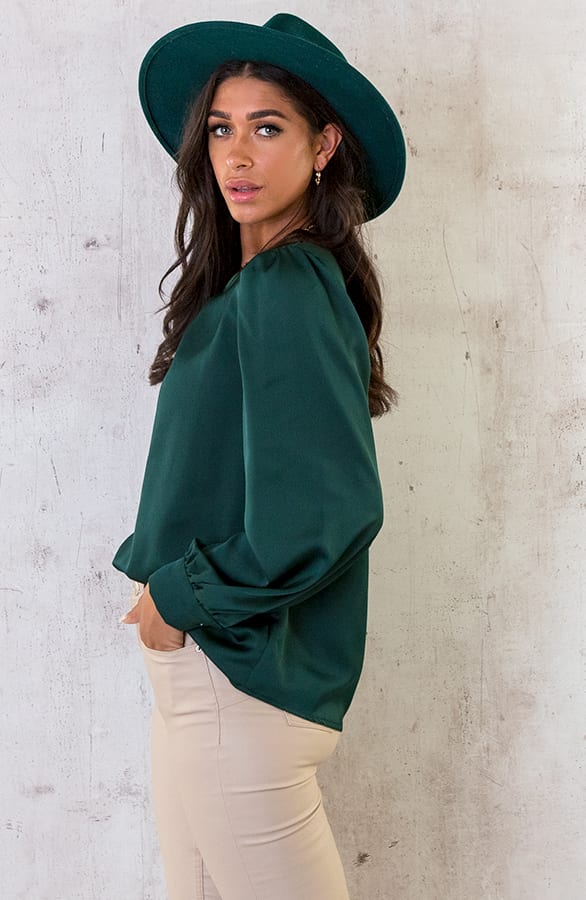 Silk Blouse Met Gouden Detail Smaragd – shoparchief, foto 3