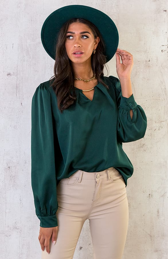 Silk Blouse Met Gouden Detail Smaragd – shoparchief, foto 2