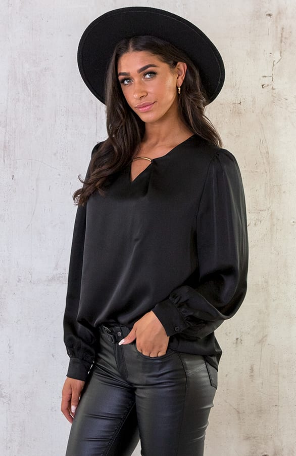 Silk Blouse Met Gouden Detail Zwart – shoparchief, foto 5