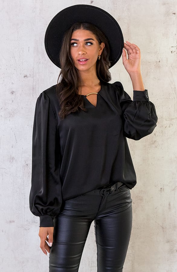 Silk Blouse Met Gouden Detail Zwart – shoparchief, foto 3