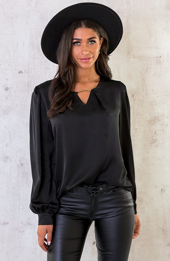 Silk Blouse Met Gouden Detail Zwart – shoparchief, foto 1