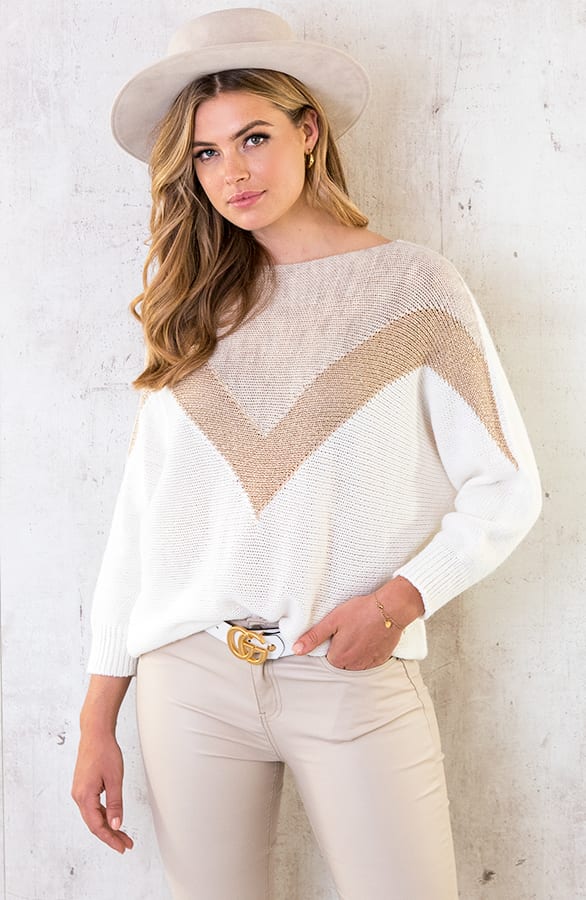 Trui Met V Patroon Ecru – shoparchief, foto 3