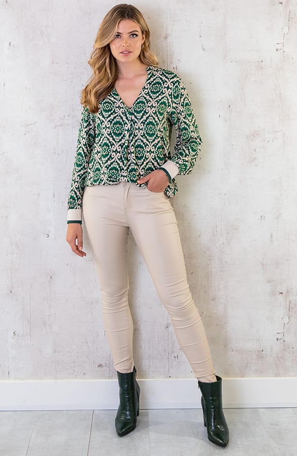 V-hals Print Blouse Groen – shoparchief, foto 5