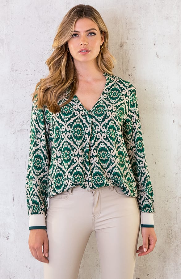 V-hals Print Blouse Groen – shoparchief, foto 1