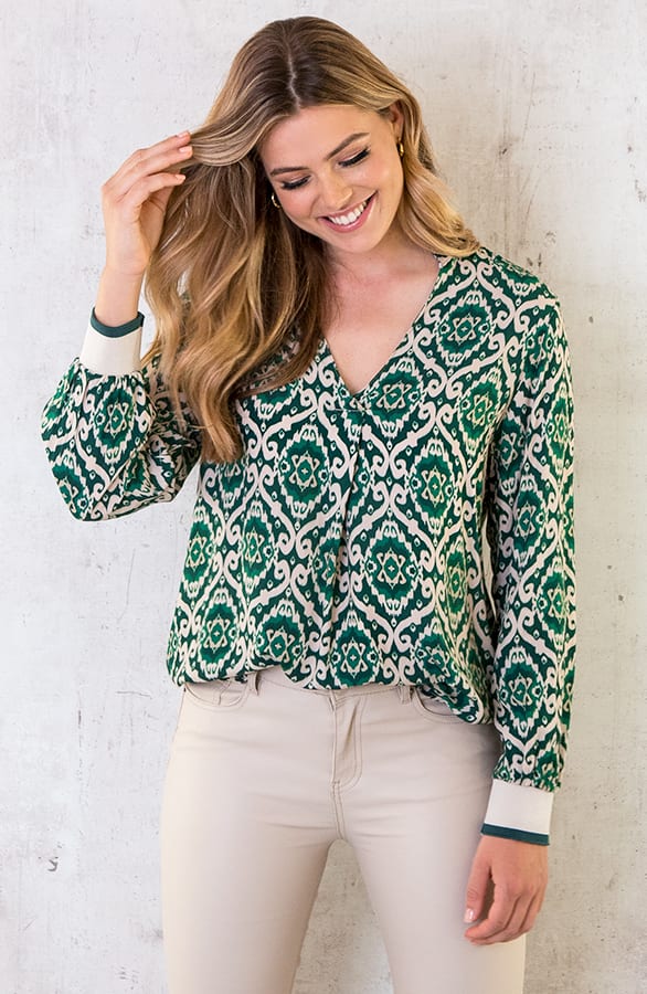 V-hals Print Blouse Groen – shoparchief, foto 2