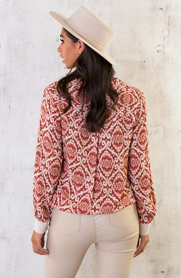 V-hals Print Blouse Terracotta – shoparchief, foto 3